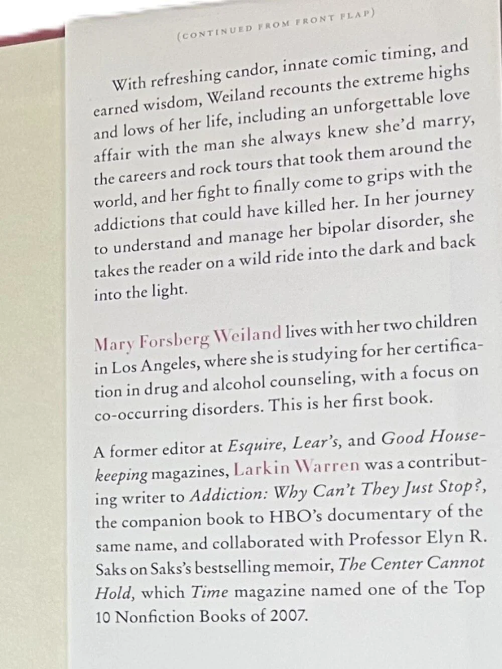 Fall to Pieces, A Memoir of Drugs, Rock 'n' Roll, & Mental Illness, Mary Weiland